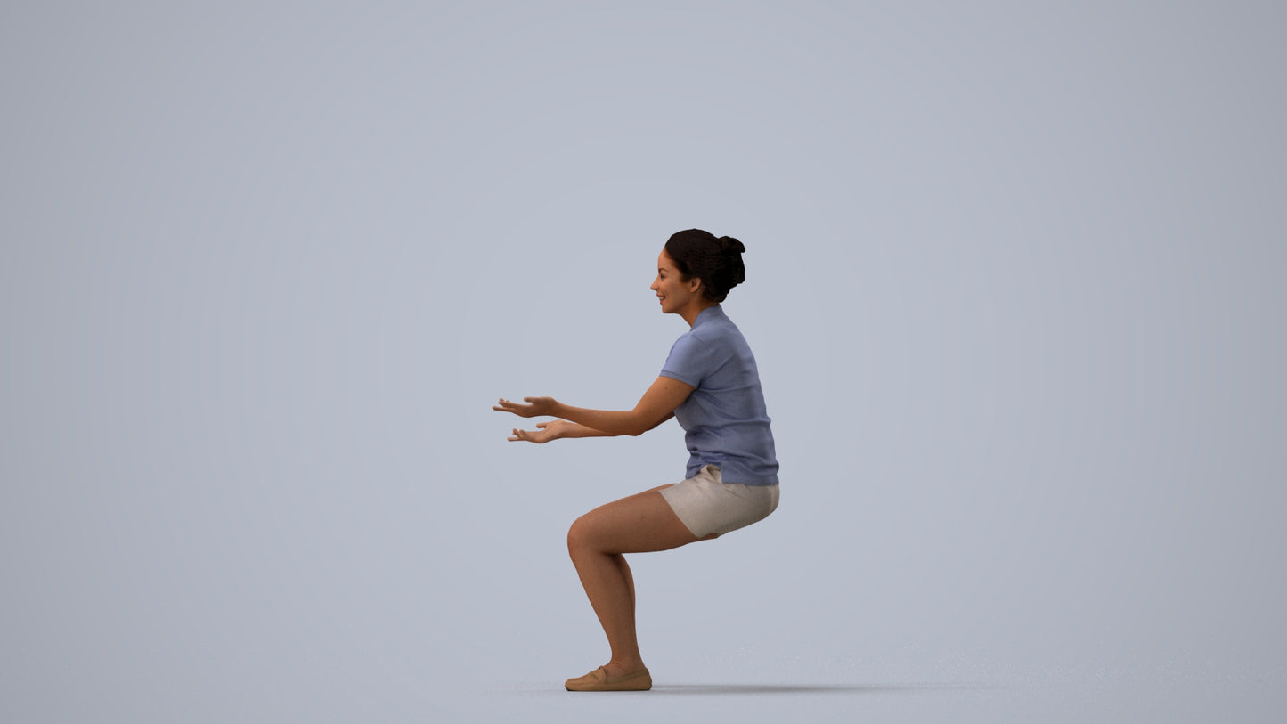 realistic 3D people woman casual sitting, render-ready for V-Ray and Corona, FBX OBJ, three-quarter view render