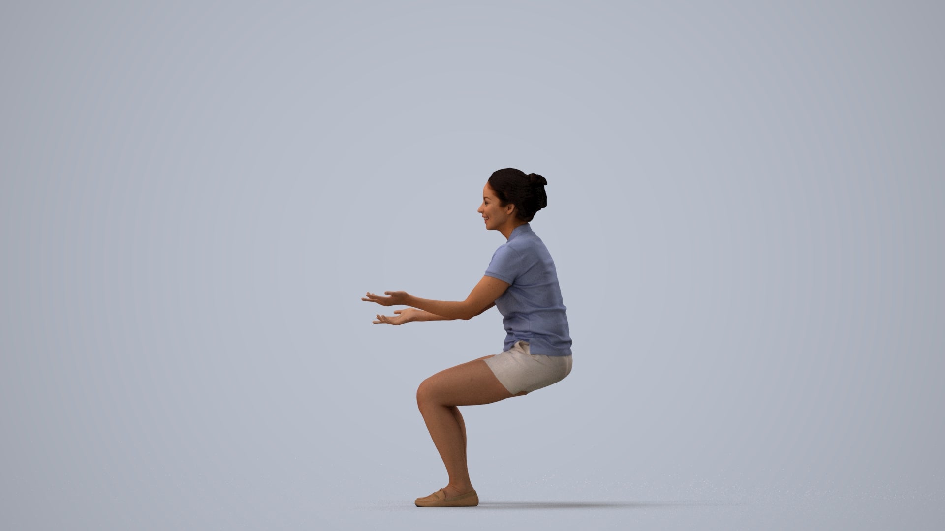 realistic 3D people woman casual sitting, render-ready for V-Ray and Corona, FBX OBJ, three-quarter view render