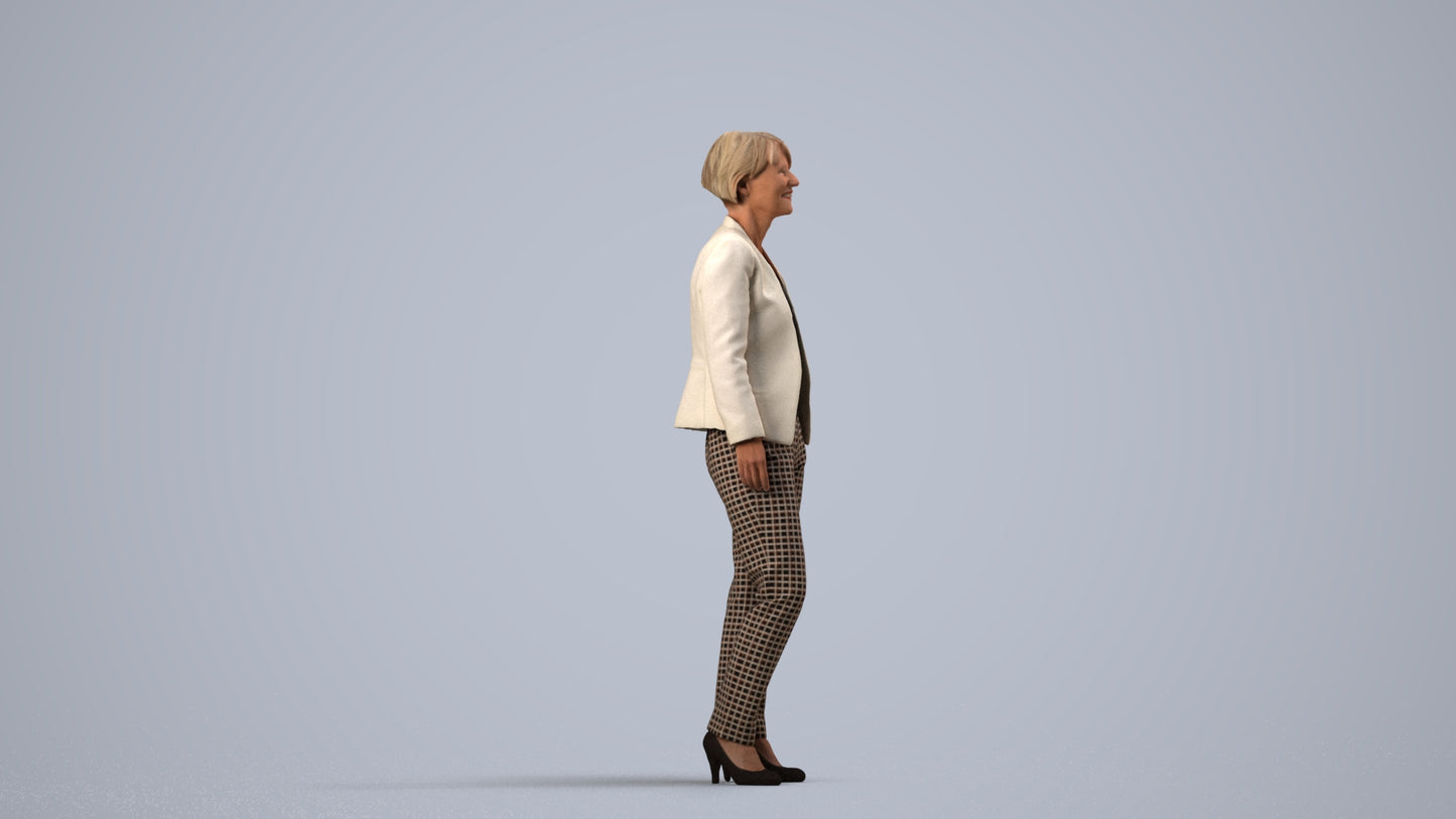 scanned 3D senior woman business standing, photogrammetry people for Enscape and V-Ray, side view render