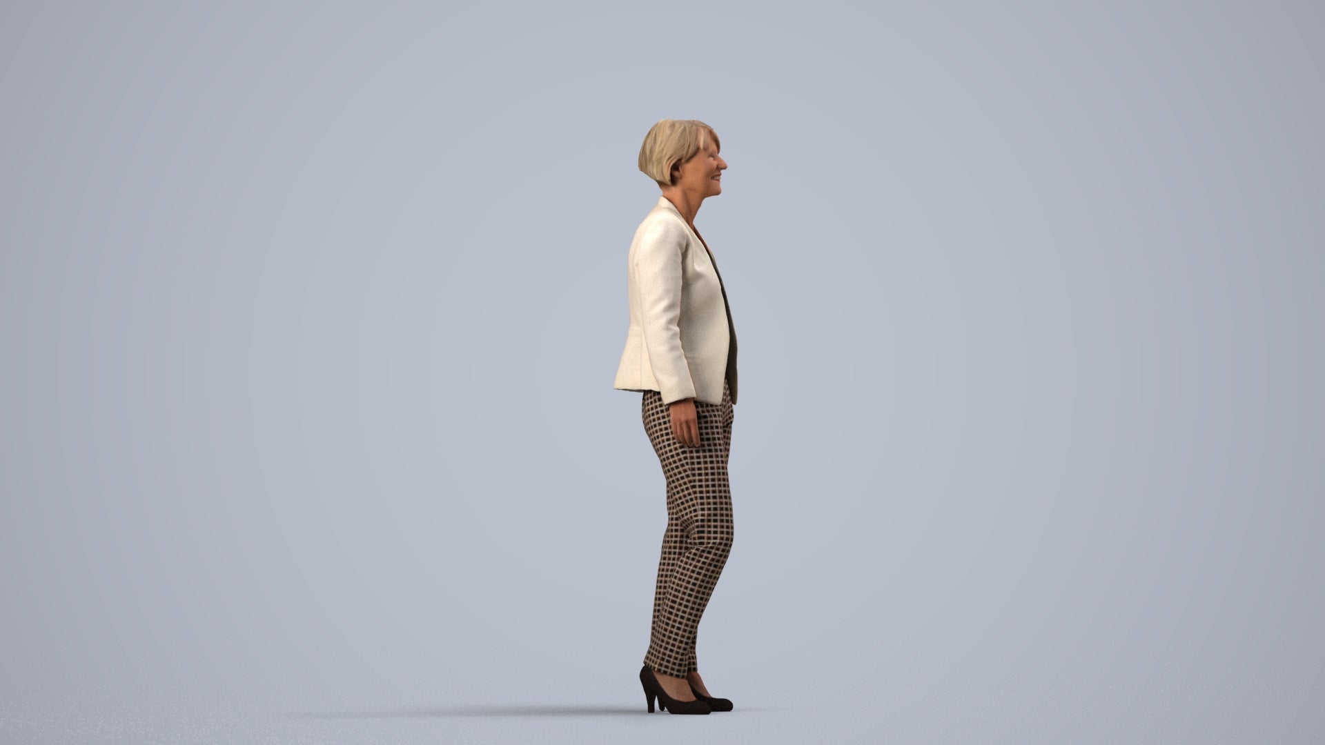 scanned 3D senior woman business standing, photogrammetry people for Enscape and V-Ray, side view render