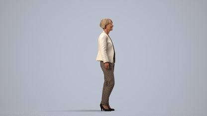 scanned 3D senior woman business standing, photogrammetry people for Enscape and V-Ray, side view render