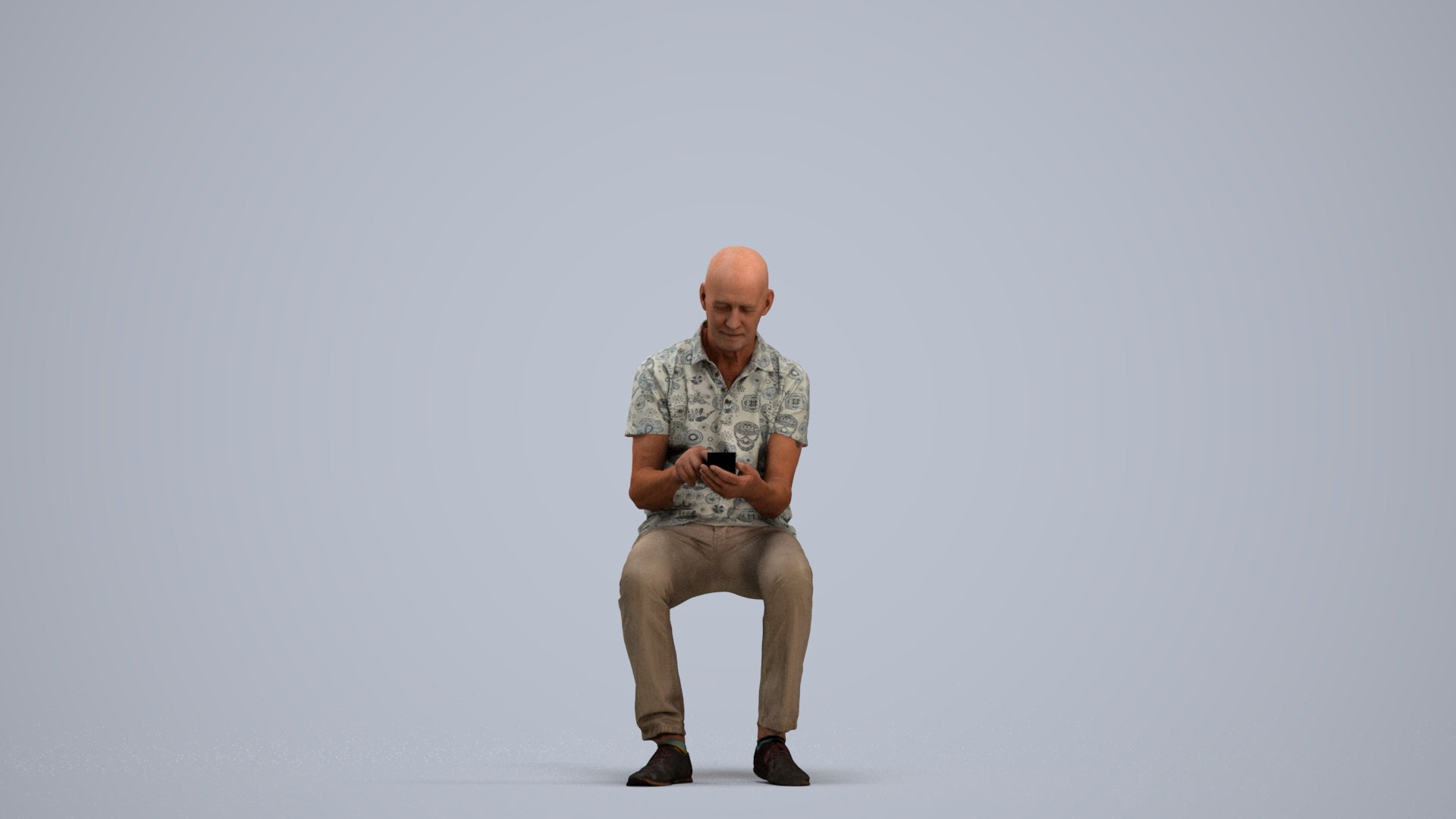 realistic 3D senior man casual sitting, scanned archviz people for Blender and 3ds Max, standing pose render