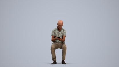realistic 3D senior man casual sitting, scanned archviz people for Blender and 3ds Max, standing pose render