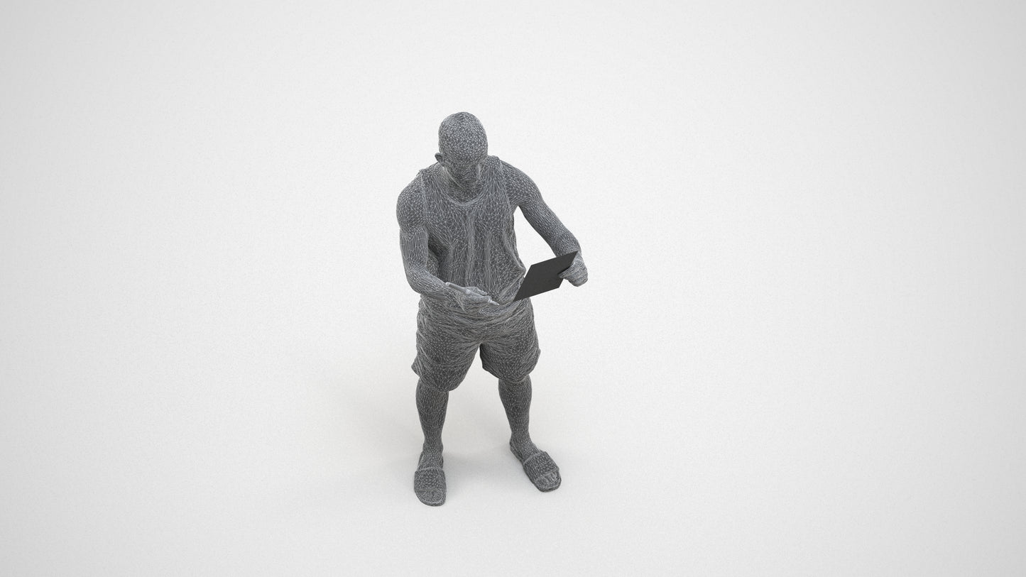 realistic 3D people man standing, render-ready for V-Ray and Corona, FBX OBJ, wireframe three-quarter view