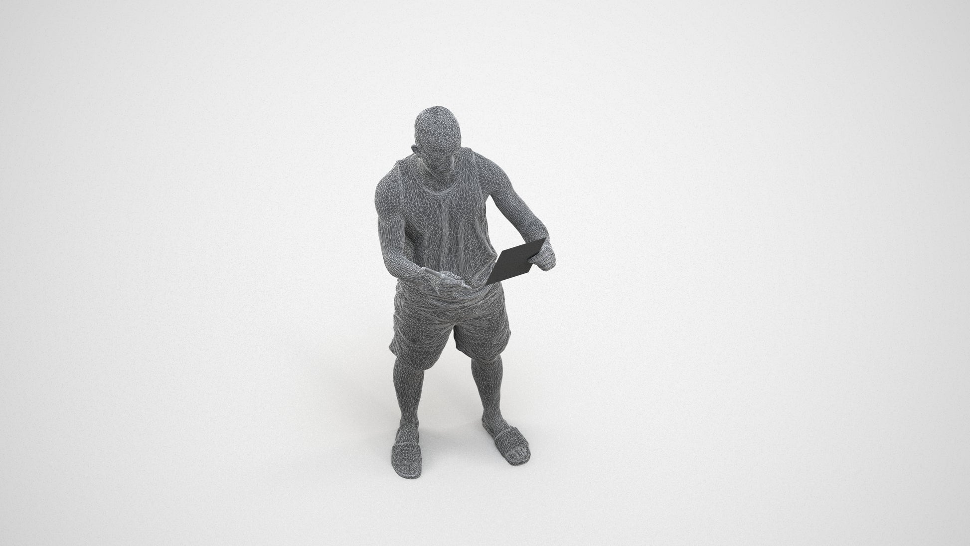 realistic 3D people man standing, render-ready for V-Ray and Corona, FBX OBJ, wireframe three-quarter view