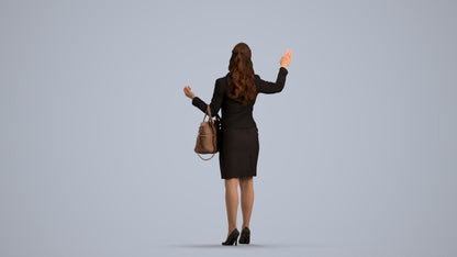 3D human model woman business standing, photogrammetry scanned person for archviz, front view render