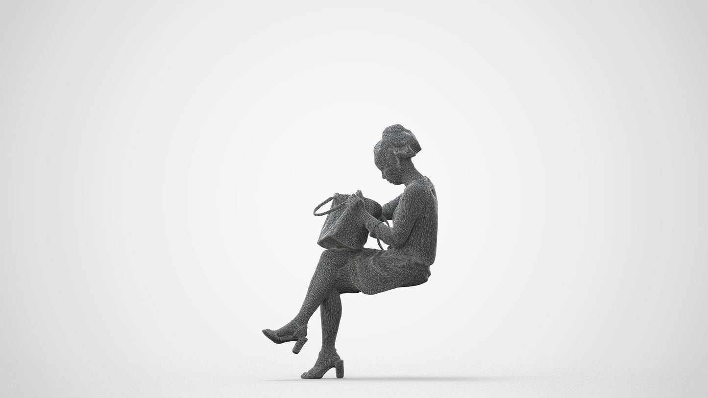 3D people model woman casual sitting, scanned human for 3ds Max rendering, square thumbnail