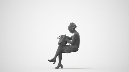 3D people model woman casual sitting, scanned human for 3ds Max rendering, square thumbnail