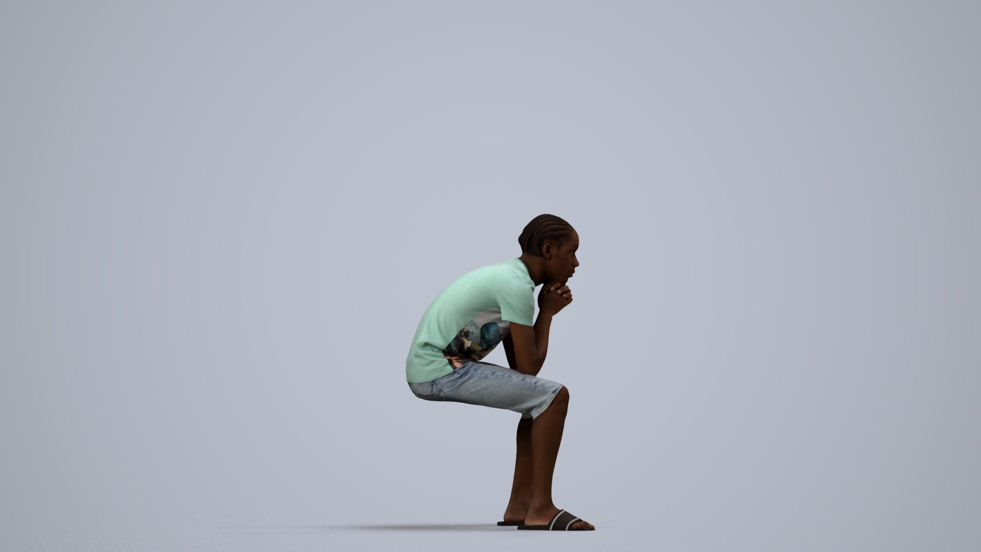 3D human model boy casual kids, photogrammetry scanned person for archviz, side view render