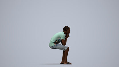3D human model boy casual kids, photogrammetry scanned person for archviz, side view render