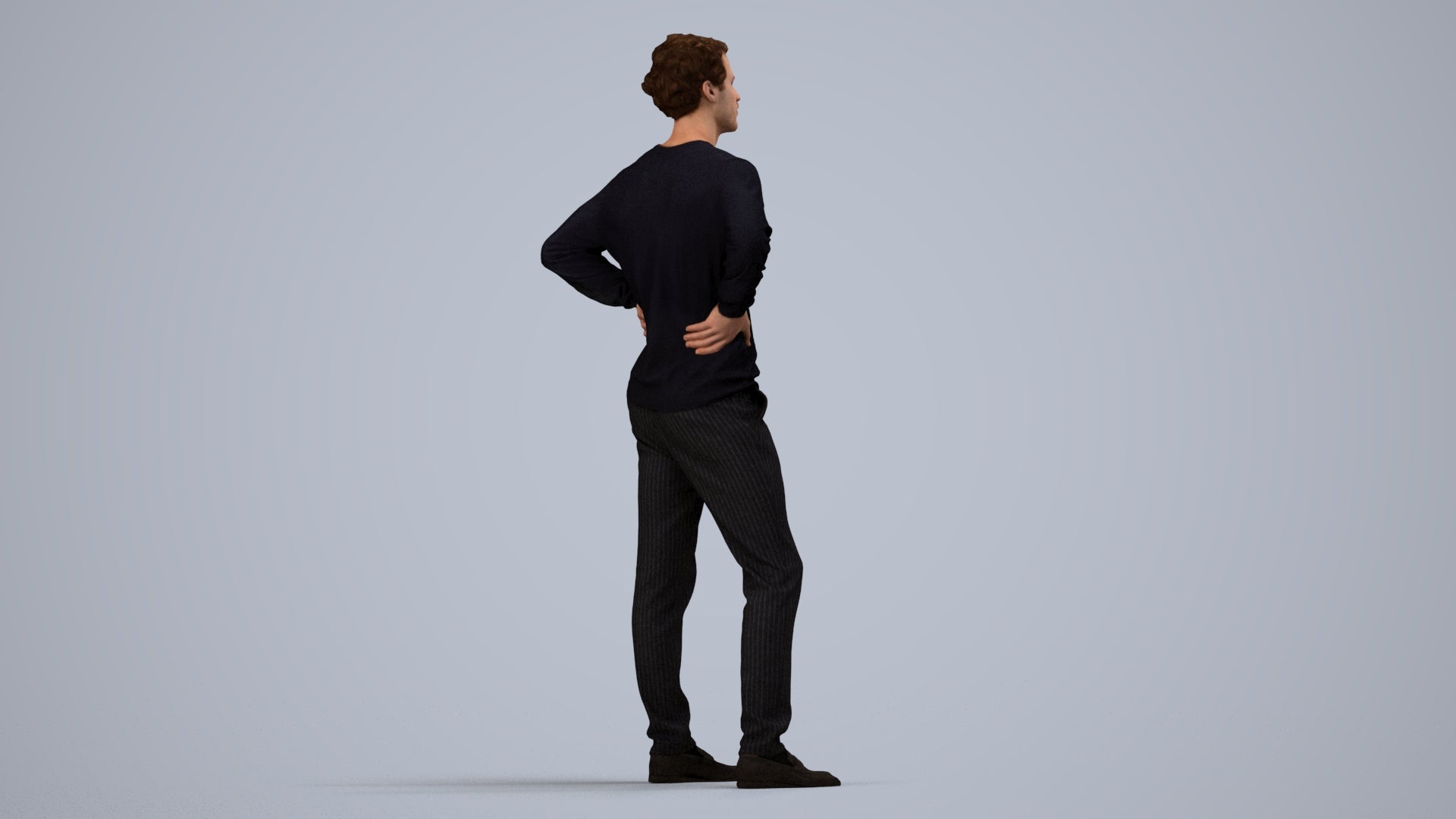 3D human model man casual standing, photogrammetry scanned person for archviz, side view render