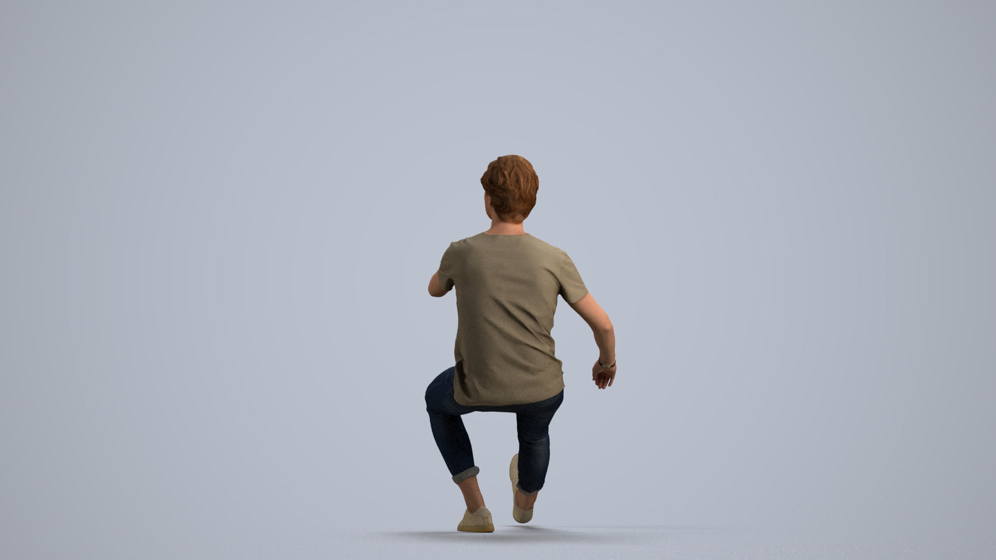 3D people model man casual sitting, scanned human for 3ds Max rendering, front view render