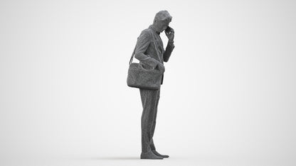 3D human model man business, photogrammetry scanned person for archviz, wireframe side view