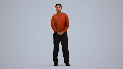 3D people model man casual standing, scanned human for 3ds Max rendering, standing pose render