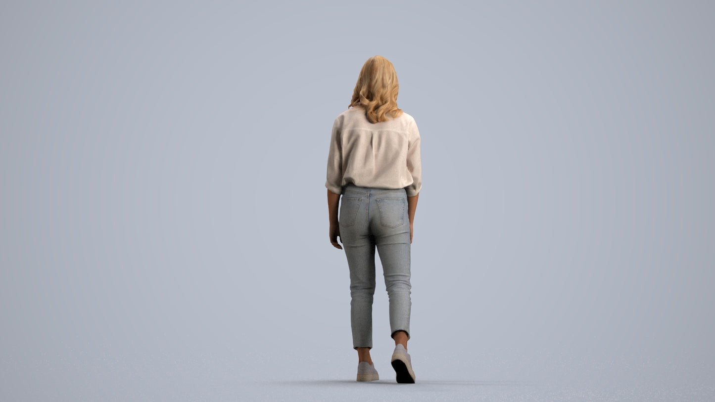 realistic 3D people woman casual walking, render-ready for V-Ray and Corona, FBX OBJ, front view render