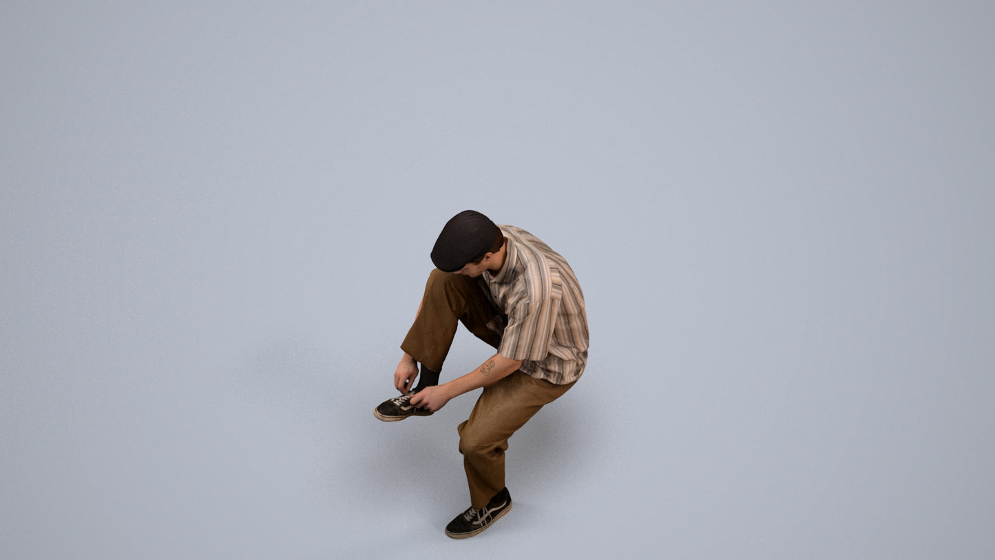 3D scanned man sitting casual, photorealistic archviz people for Enscape and SketchUp, back view render