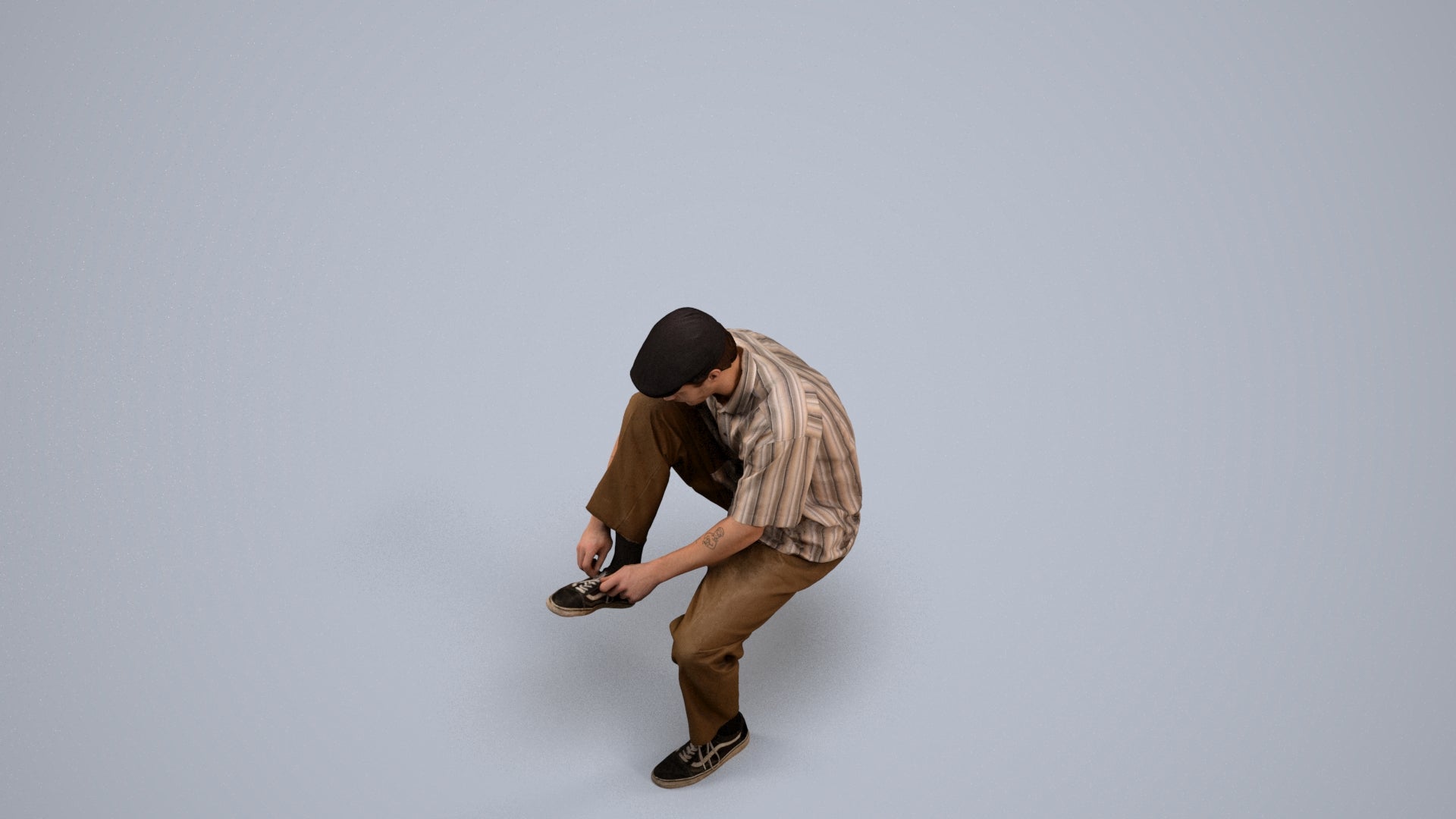 3D scanned man sitting casual, photorealistic archviz people for Enscape and SketchUp, back view render