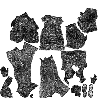 3D people model woman sport, scanned human for 3ds Max rendering, wireframe top-down view