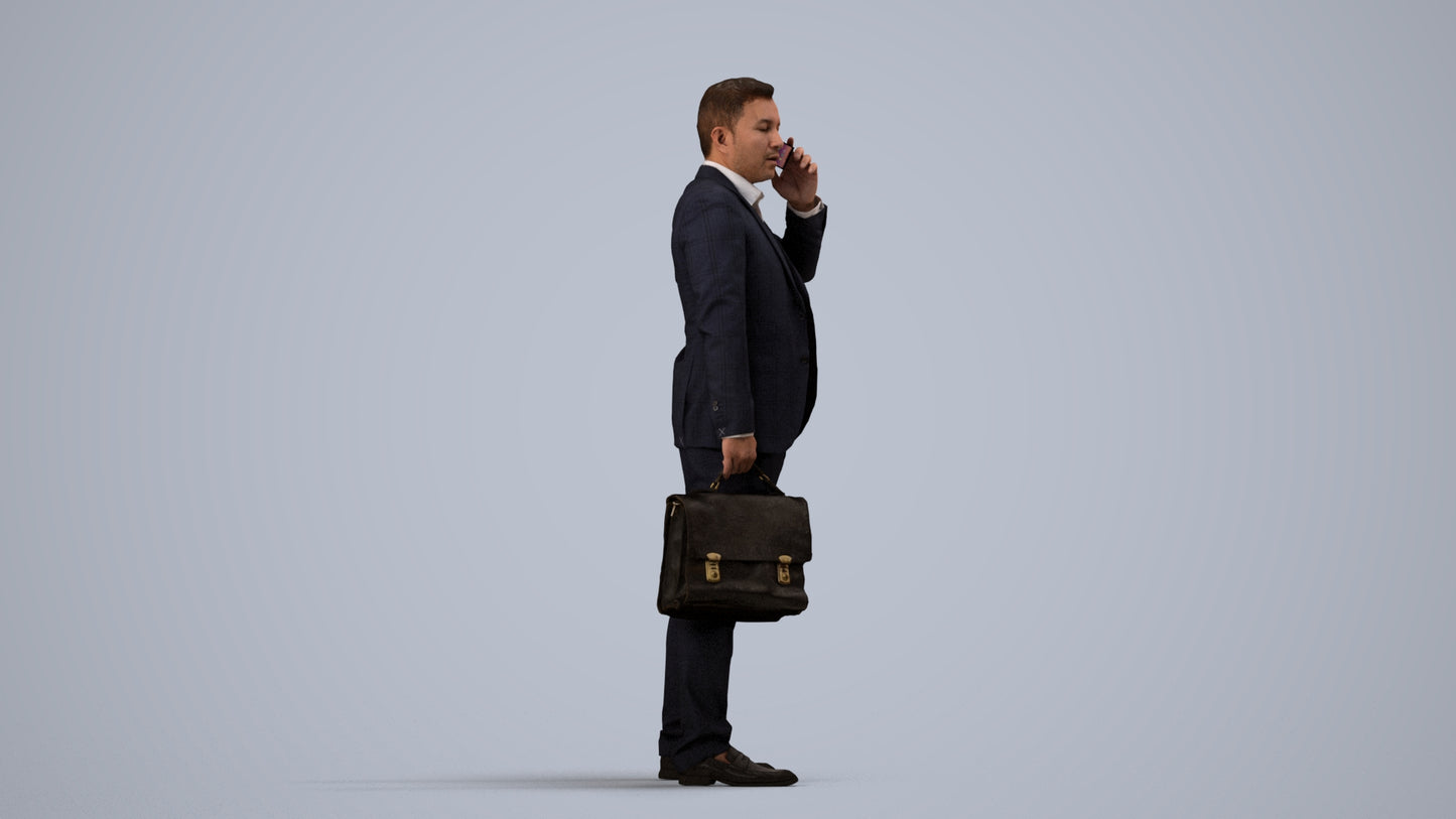 photogrammetry 3D man business, realistic human model archviz FBX, side view render