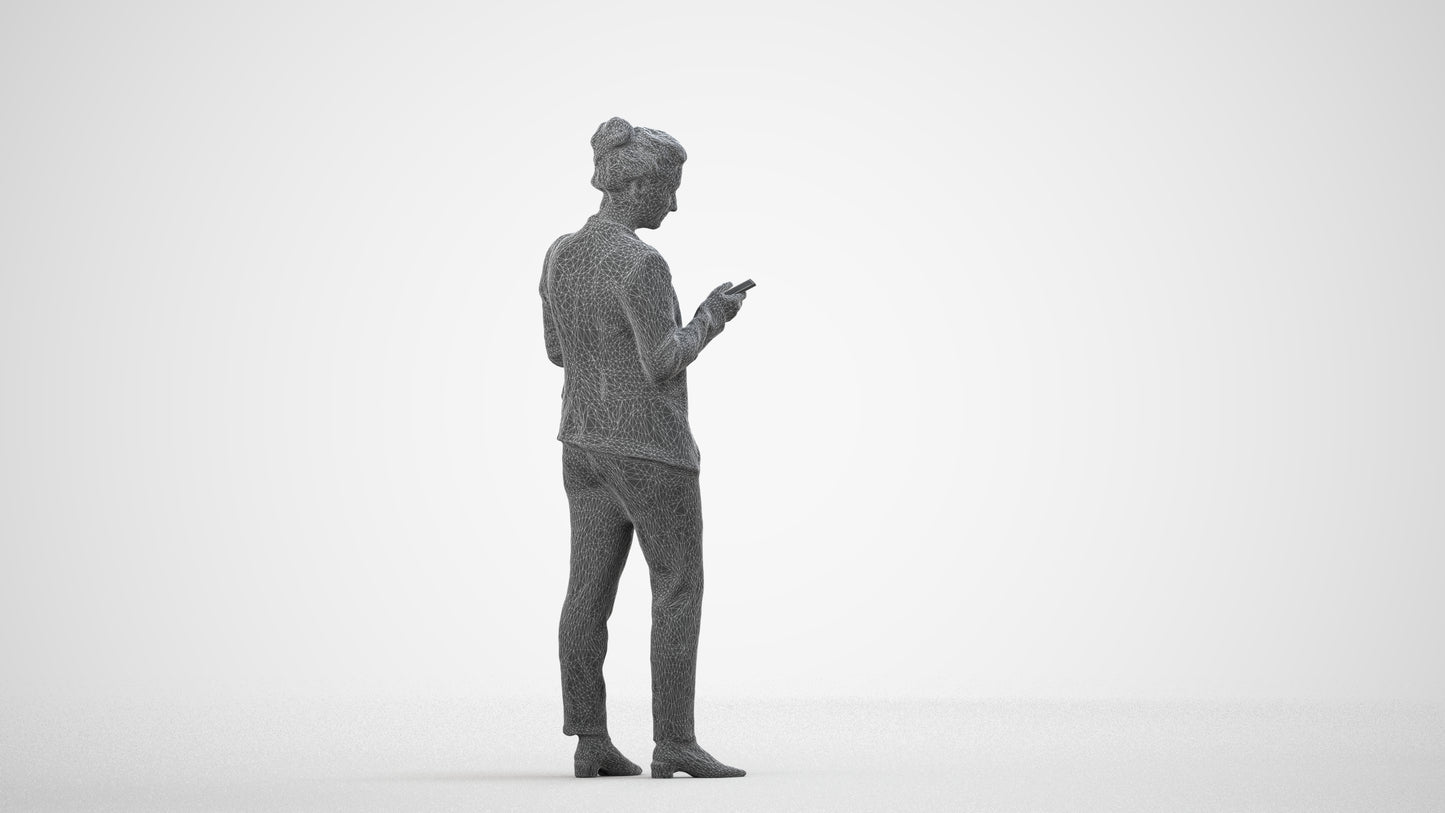 3D people model woman casual standing, scanned human for 3ds Max rendering, wireframe side view