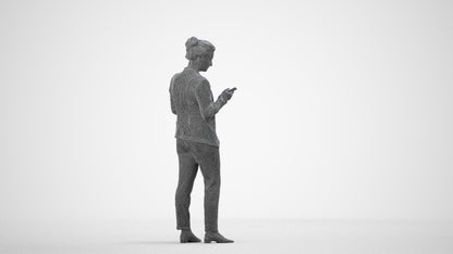 3D people model woman casual standing, scanned human for 3ds Max rendering, wireframe side view