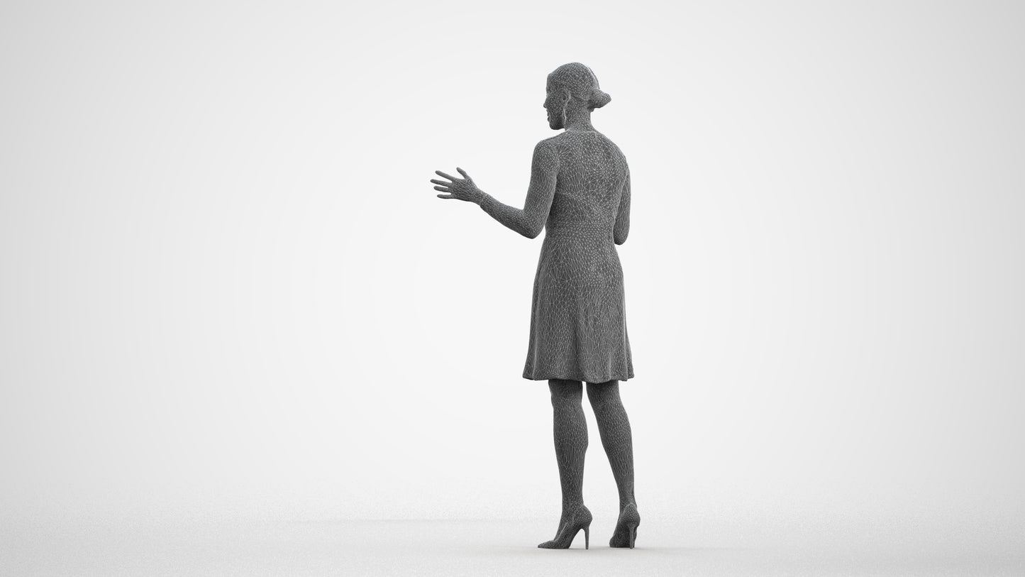3D scanned woman business formal, photorealistic archviz people for Enscape and SketchUp, wireframe front view