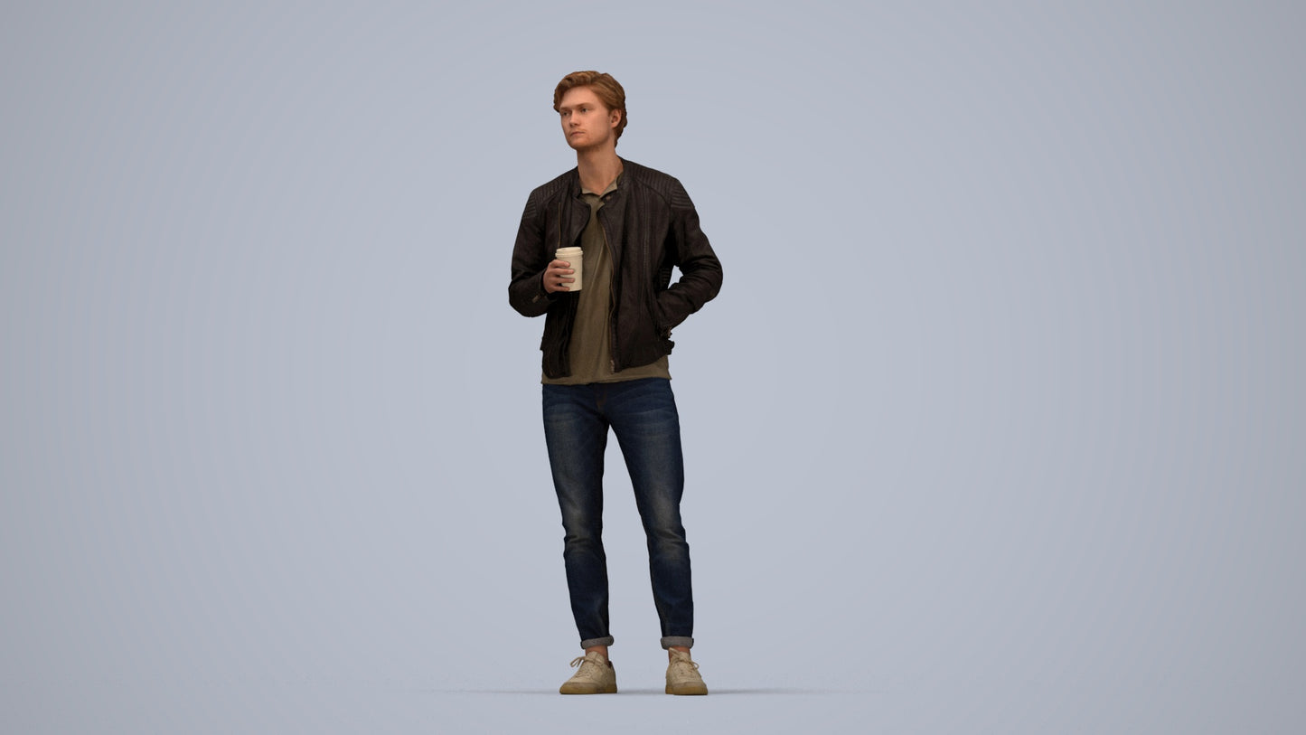 photogrammetry 3D man casual standing, realistic human model archviz FBX, top-down view render