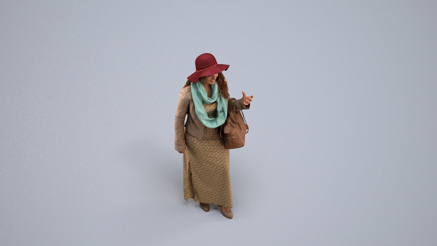 realistic 3D human woman casual standing, archviz people FBX OBJ for Blender, back view render