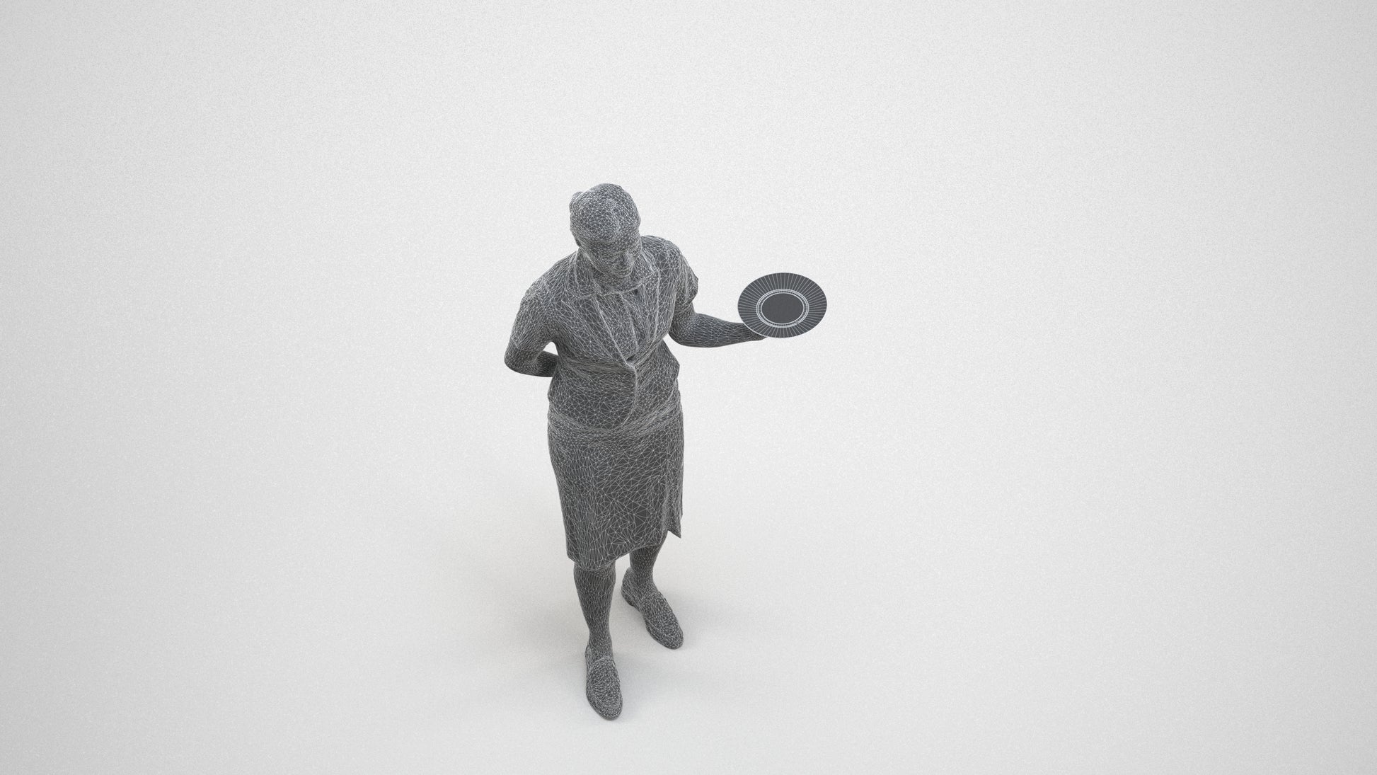 photogrammetry 3D woman hospitality, realistic human model archviz FBX, wireframe three-quarter view