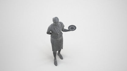 photogrammetry 3D woman hospitality, realistic human model archviz FBX, wireframe three-quarter view