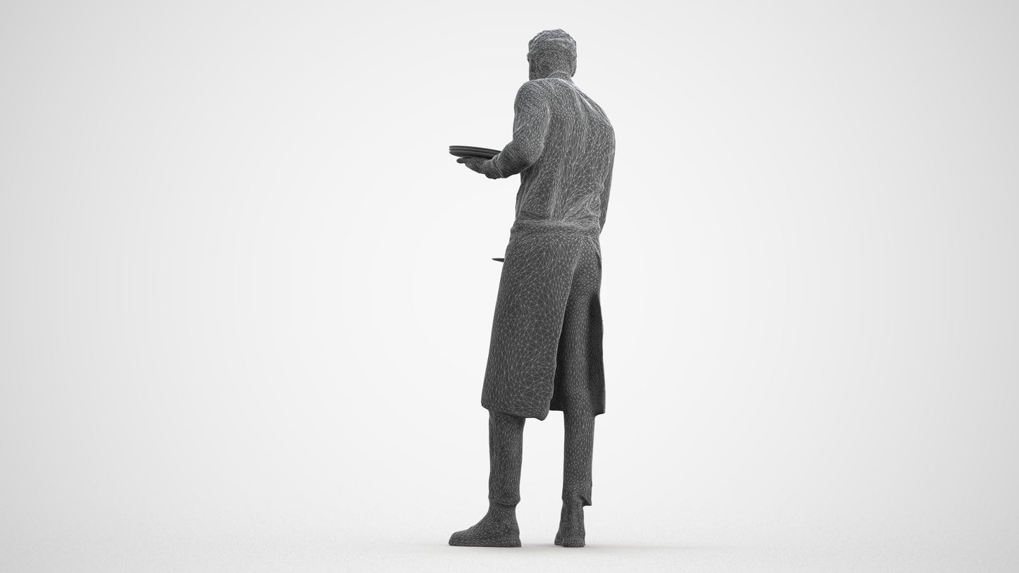 realistic 3D man hospitality, scanned archviz people for Blender and 3ds Max, wireframe front view