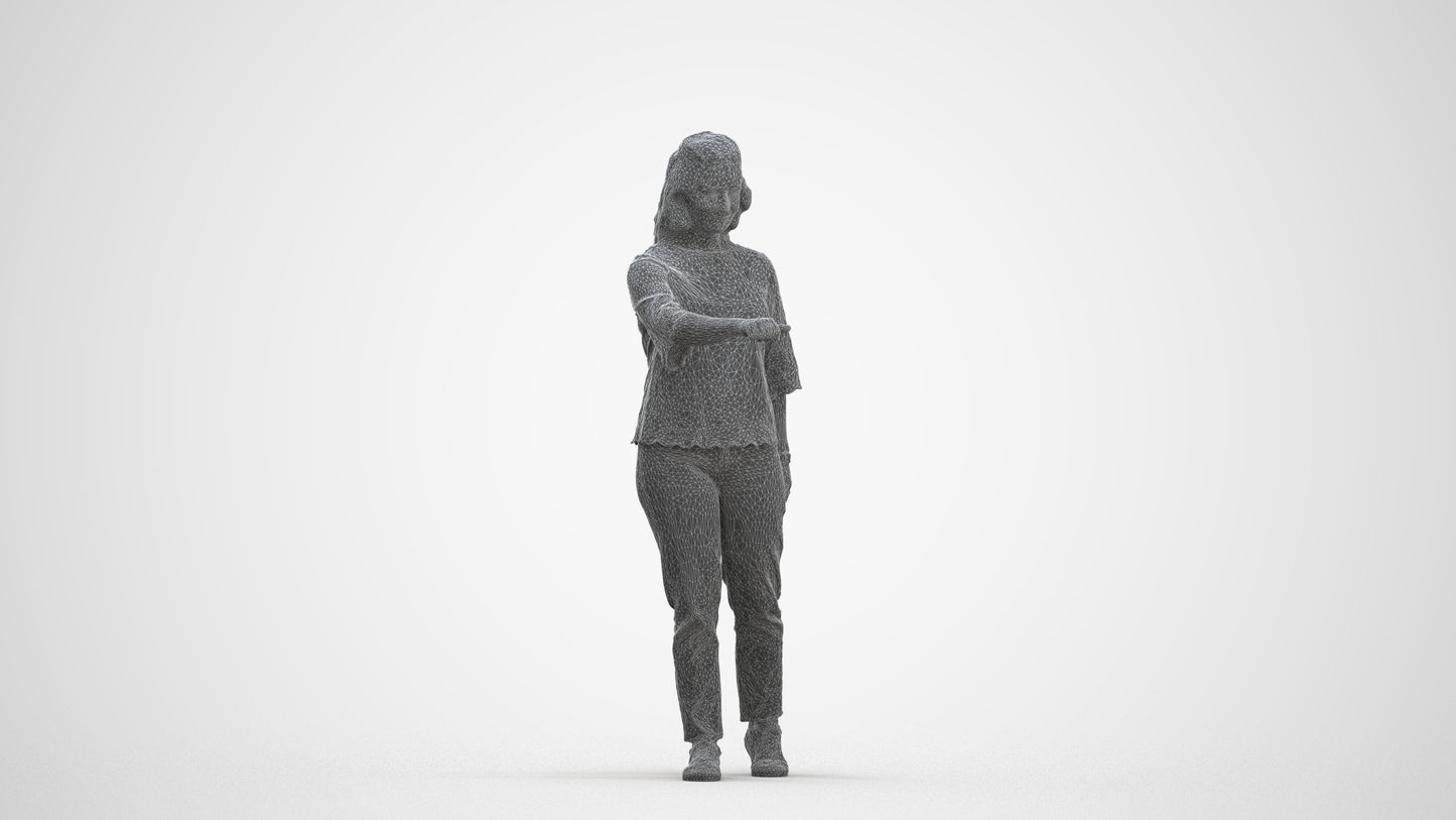 3D human model woman casual mix, photogrammetry scanned person for archviz, three-quarter front view render
