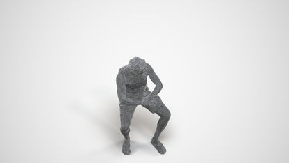 scanned 3D man casual sitting, photogrammetry people for Enscape and V-Ray, wireframe three-quarter view