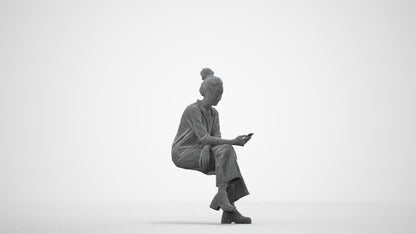 photogrammetry 3D woman casual sitting, realistic human model archviz FBX, wireframe side view