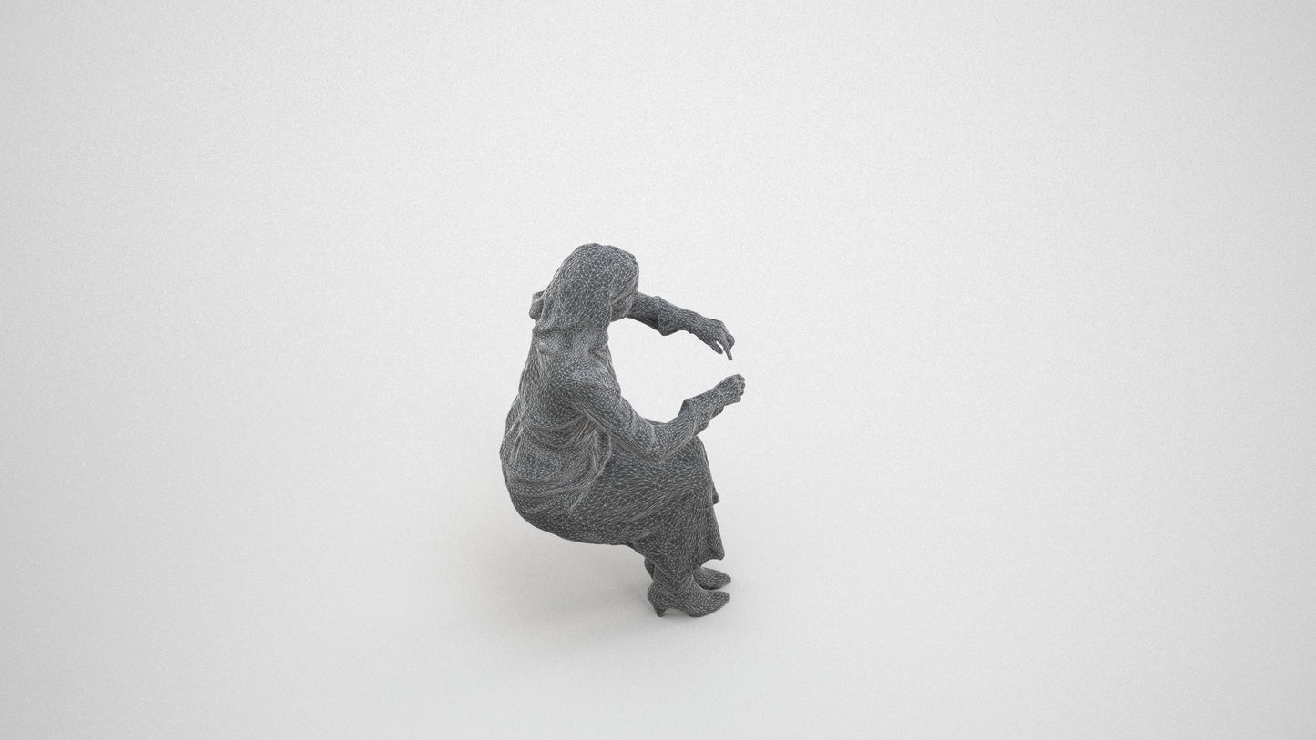 scanned 3D woman casual business, photogrammetry people for Enscape and V-Ray, wireframe three-quarter view