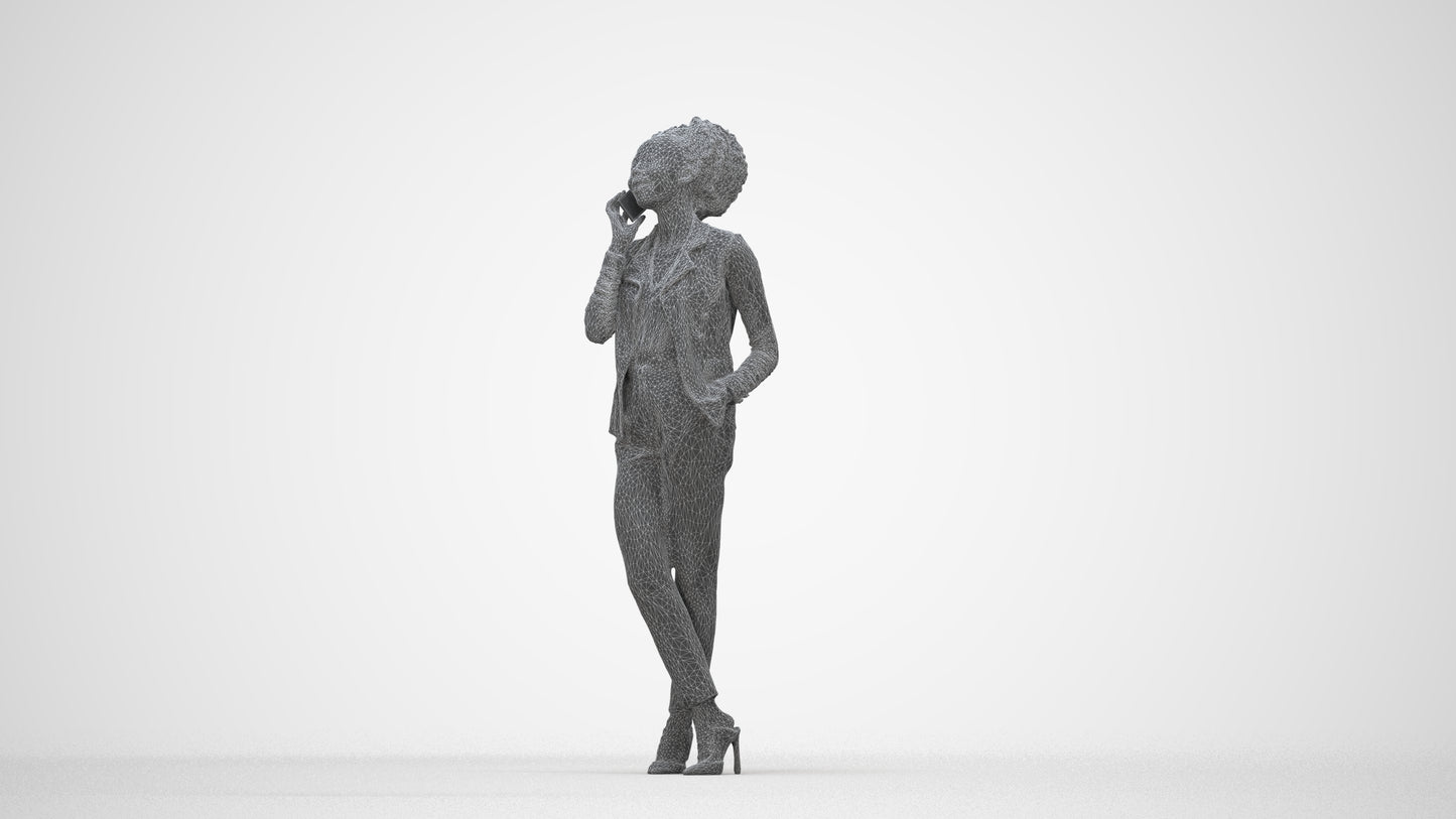 realistic 3D woman business standing, scanned archviz people for Blender and 3ds Max, wireframe back view