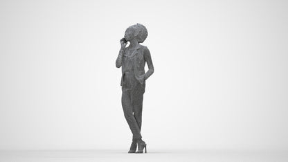 realistic 3D woman business standing, scanned archviz people for Blender and 3ds Max, wireframe back view