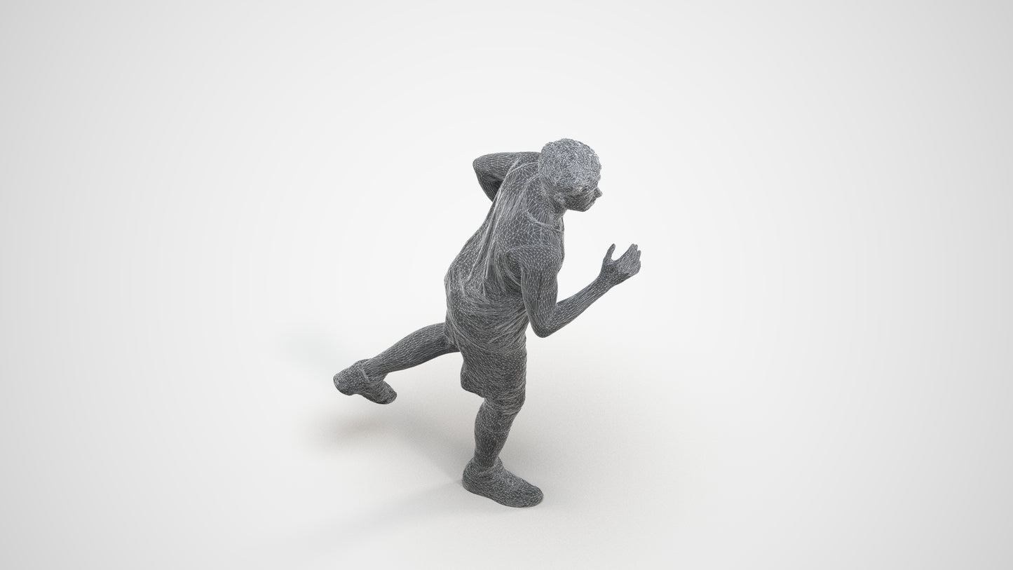 3D people model man sport, scanned human for 3ds Max rendering, wireframe three-quarter view