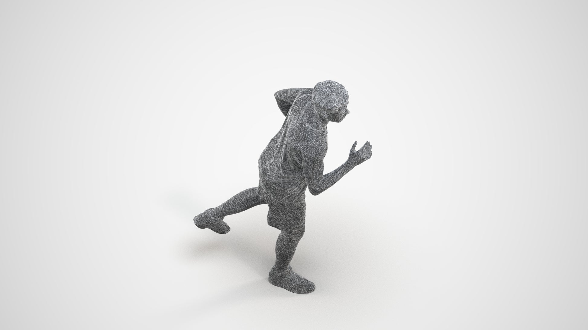 3D people model man sport, scanned human for 3ds Max rendering, wireframe three-quarter view