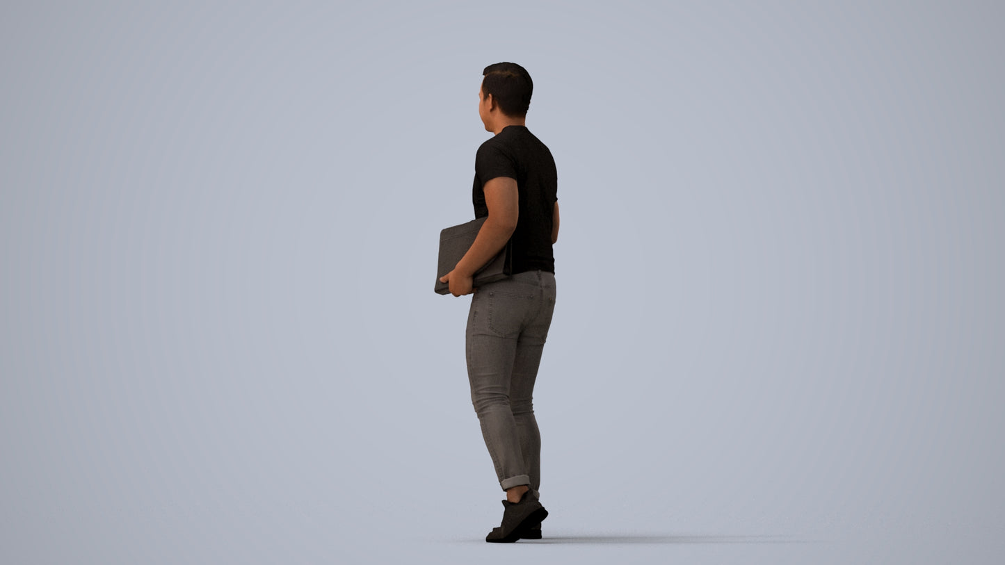 realistic 3D people man casual door, render-ready for V-Ray and Corona, FBX OBJ, three-quarter view render