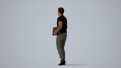 realistic 3D people man casual door, render-ready for V-Ray and Corona, FBX OBJ, three-quarter view render
