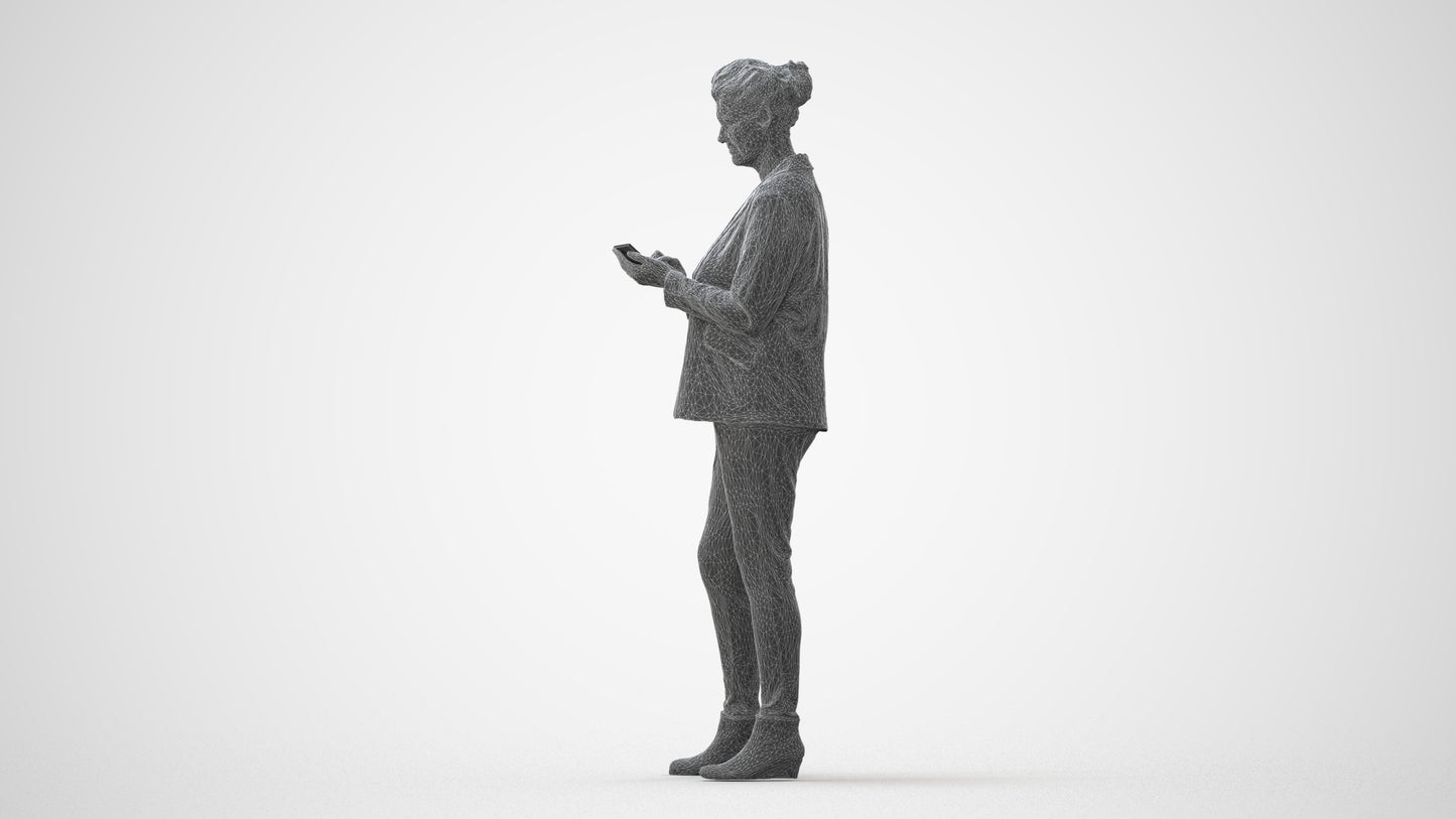 realistic 3D human woman business standing, archviz people FBX OBJ for Blender, square thumbnail