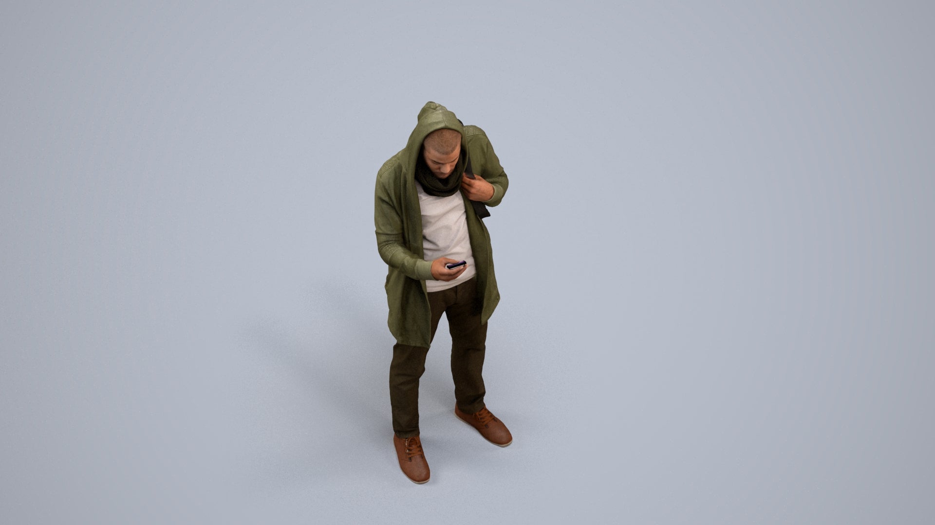 realistic 3D man casual standing, scanned archviz people for Blender and 3ds Max, back view render
