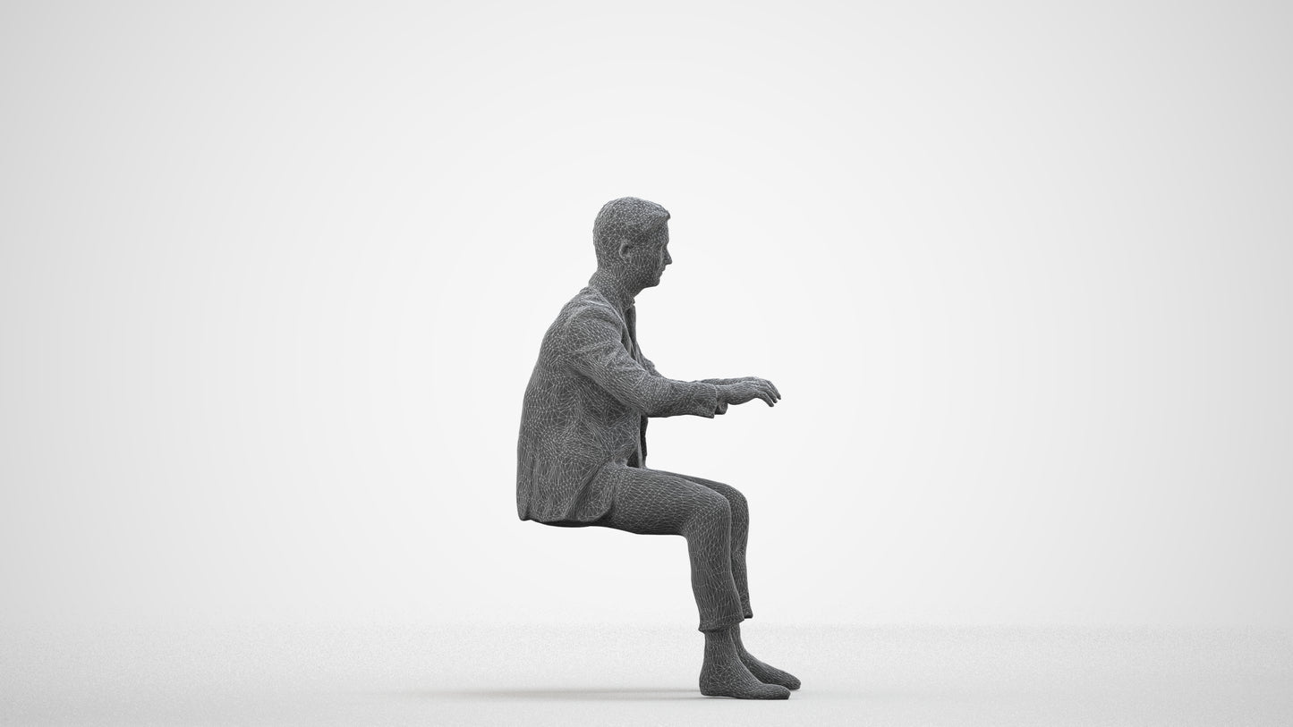 3D scanned man business, photorealistic archviz people for Enscape and SketchUp, wireframe side view