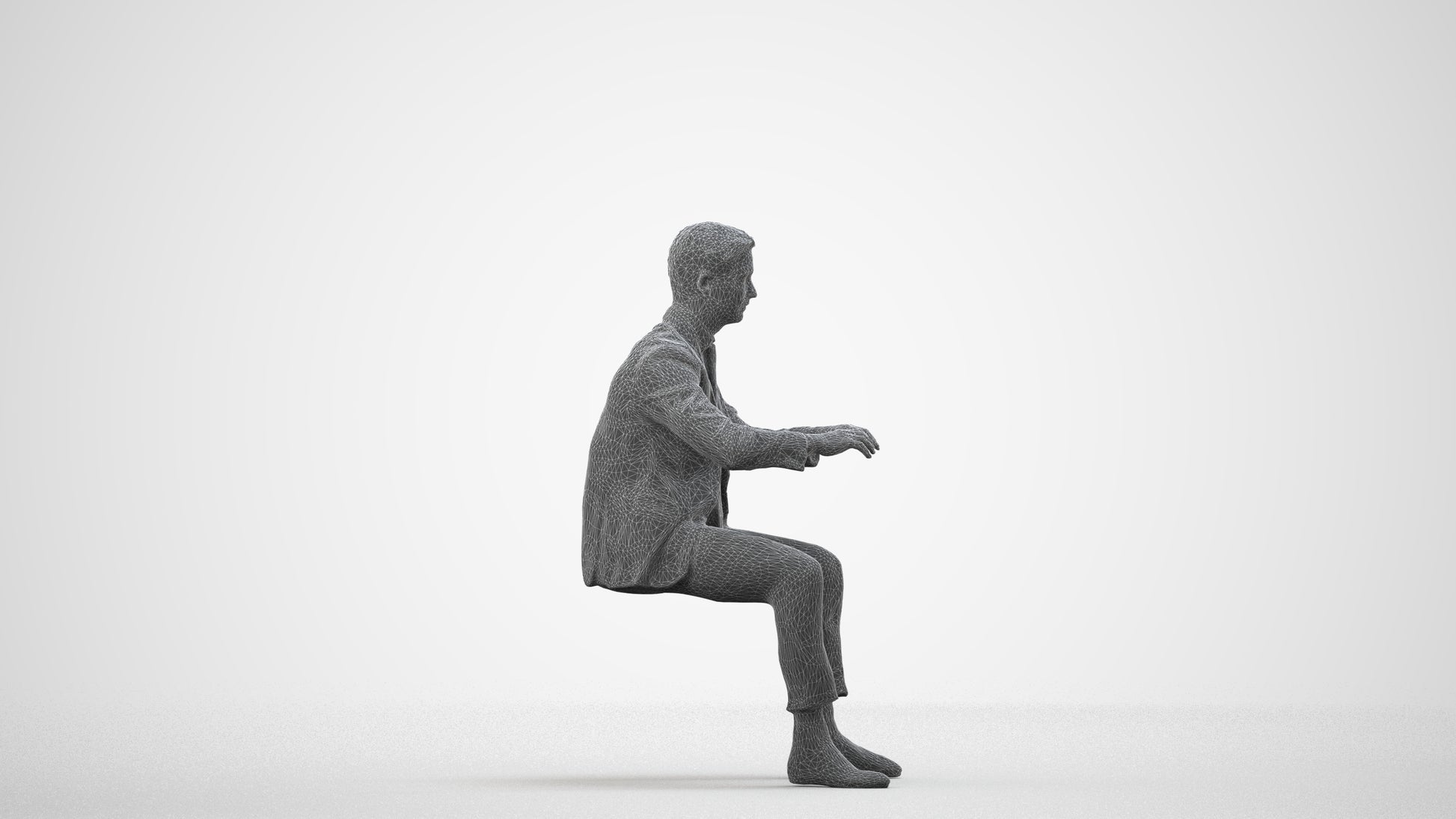 3D scanned man business, photorealistic archviz people for Enscape and SketchUp, wireframe side view