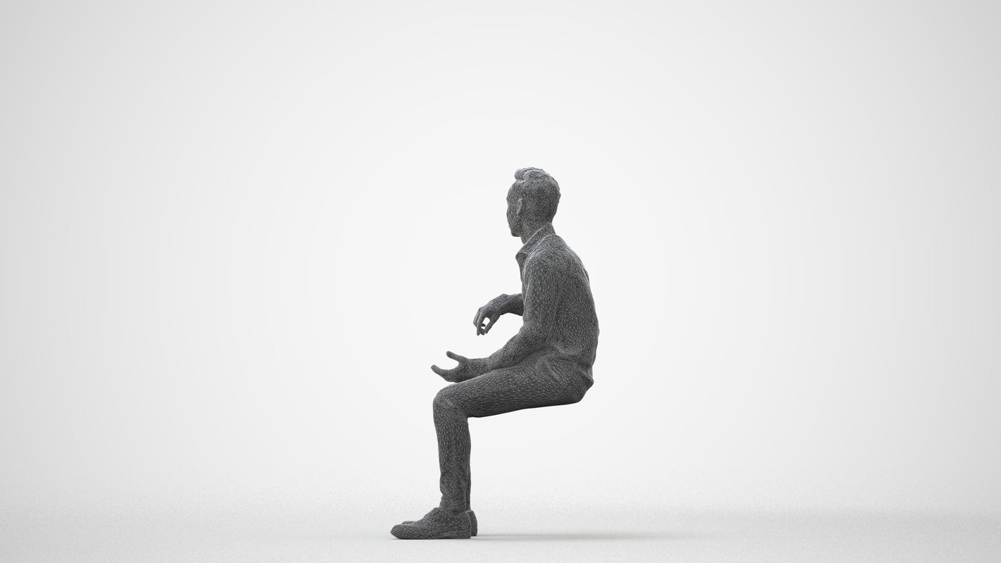 realistic 3D man business sitting, scanned archviz people for Blender and 3ds Max, square thumbnail