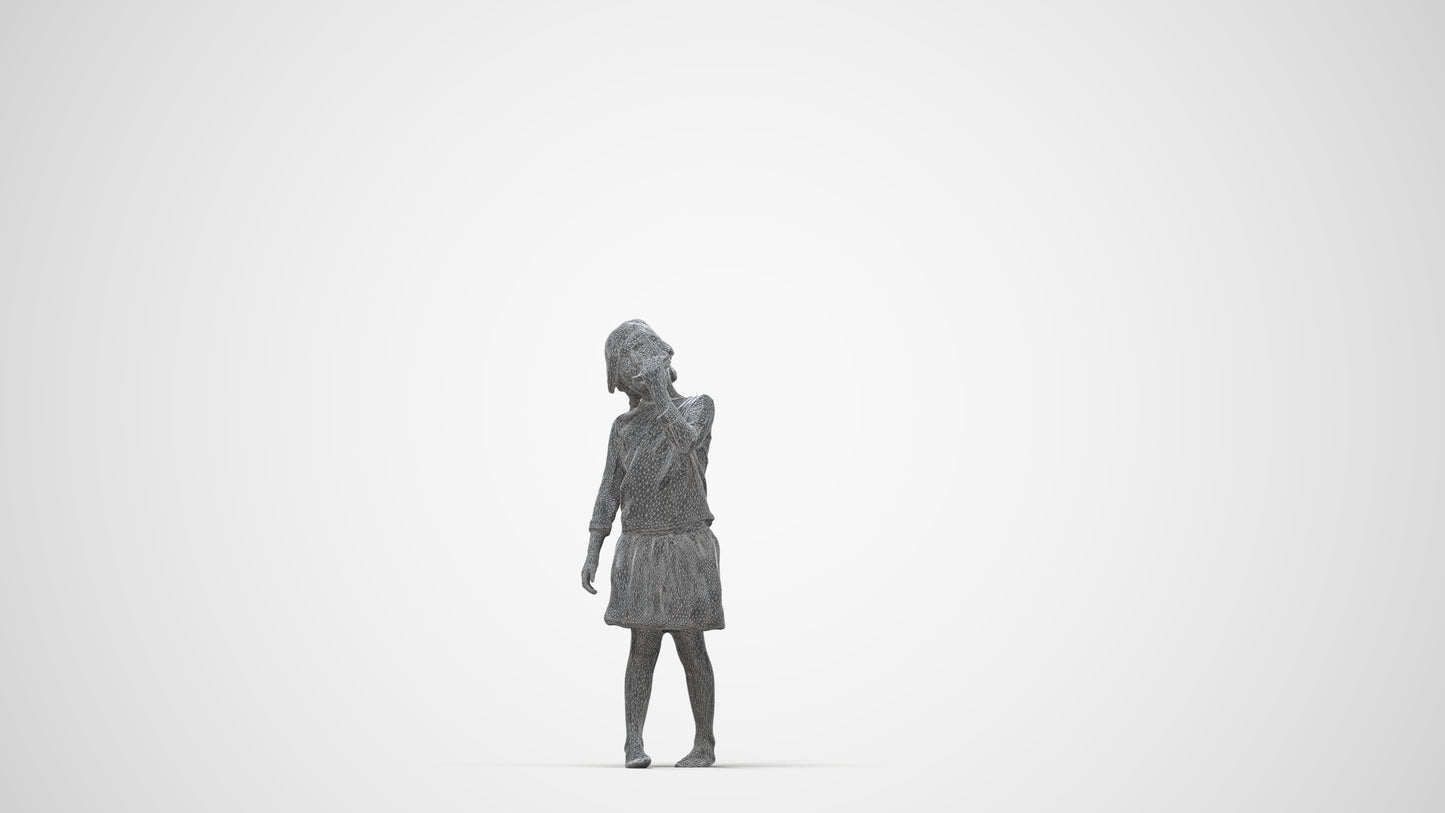 photogrammetry 3D girl kids, realistic human model archviz FBX, wireframe back view