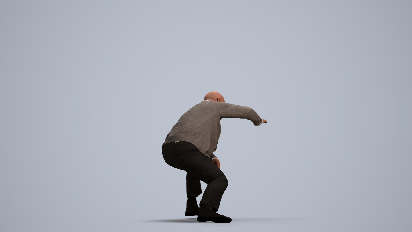 realistic 3D human senior man business standing, archviz people FBX OBJ for Blender, front view render