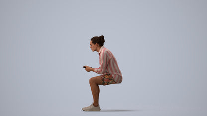 photogrammetry 3D man casual sitting, realistic human model archviz FBX, three-quarter view render