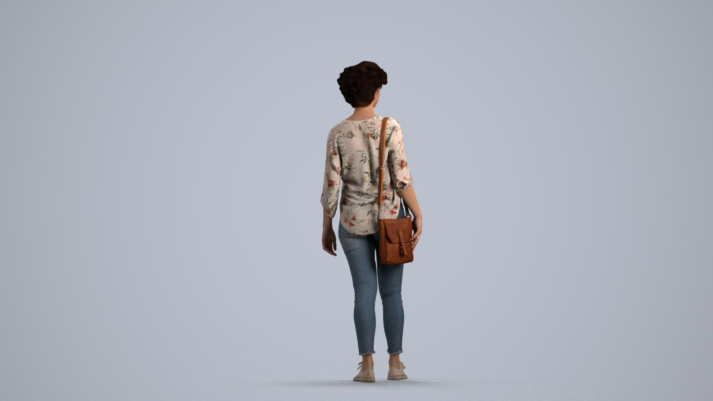 scanned 3D woman casual walking, photogrammetry people for Enscape and V-Ray, front view render